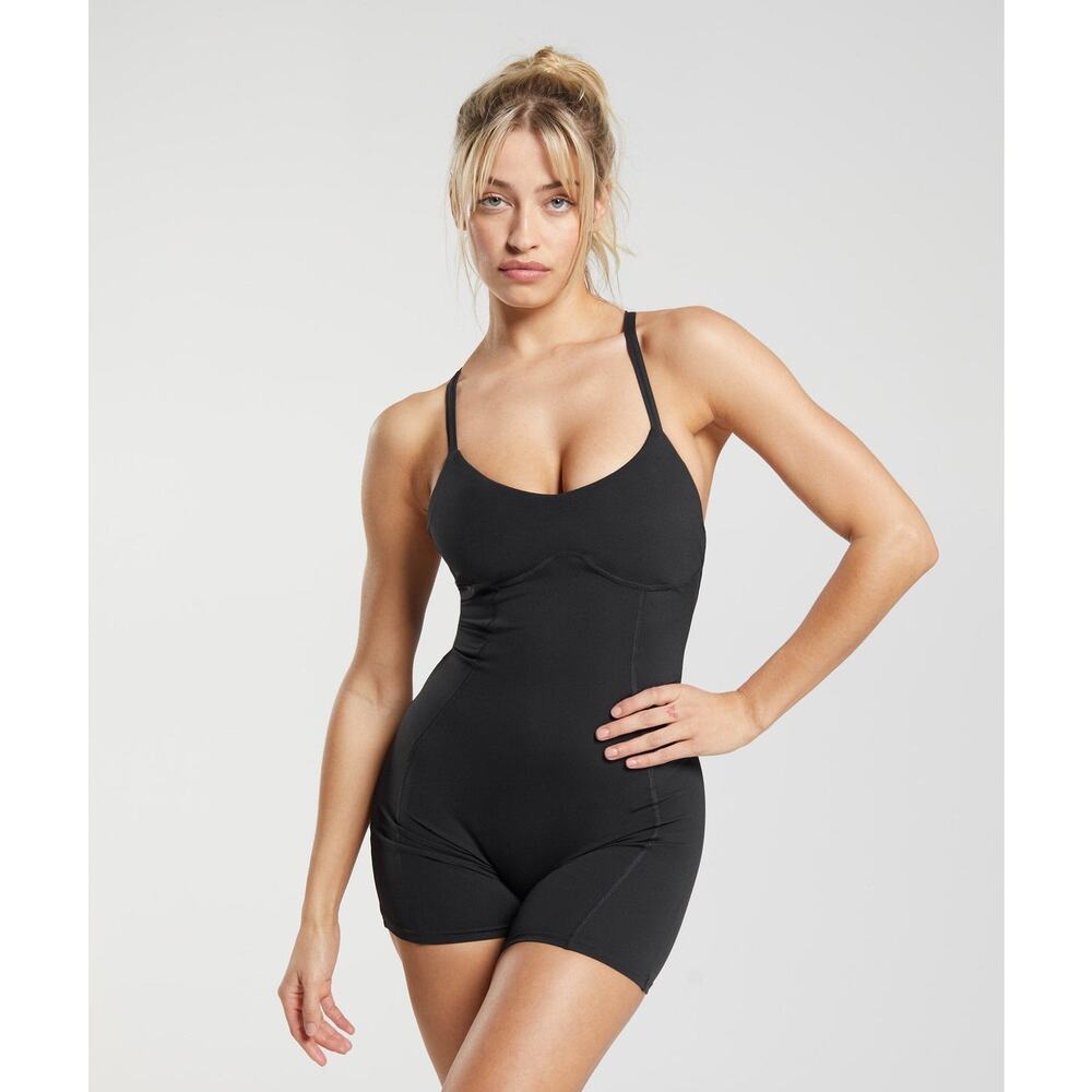 Gymshark Strappy All In One Workout Romper in Black